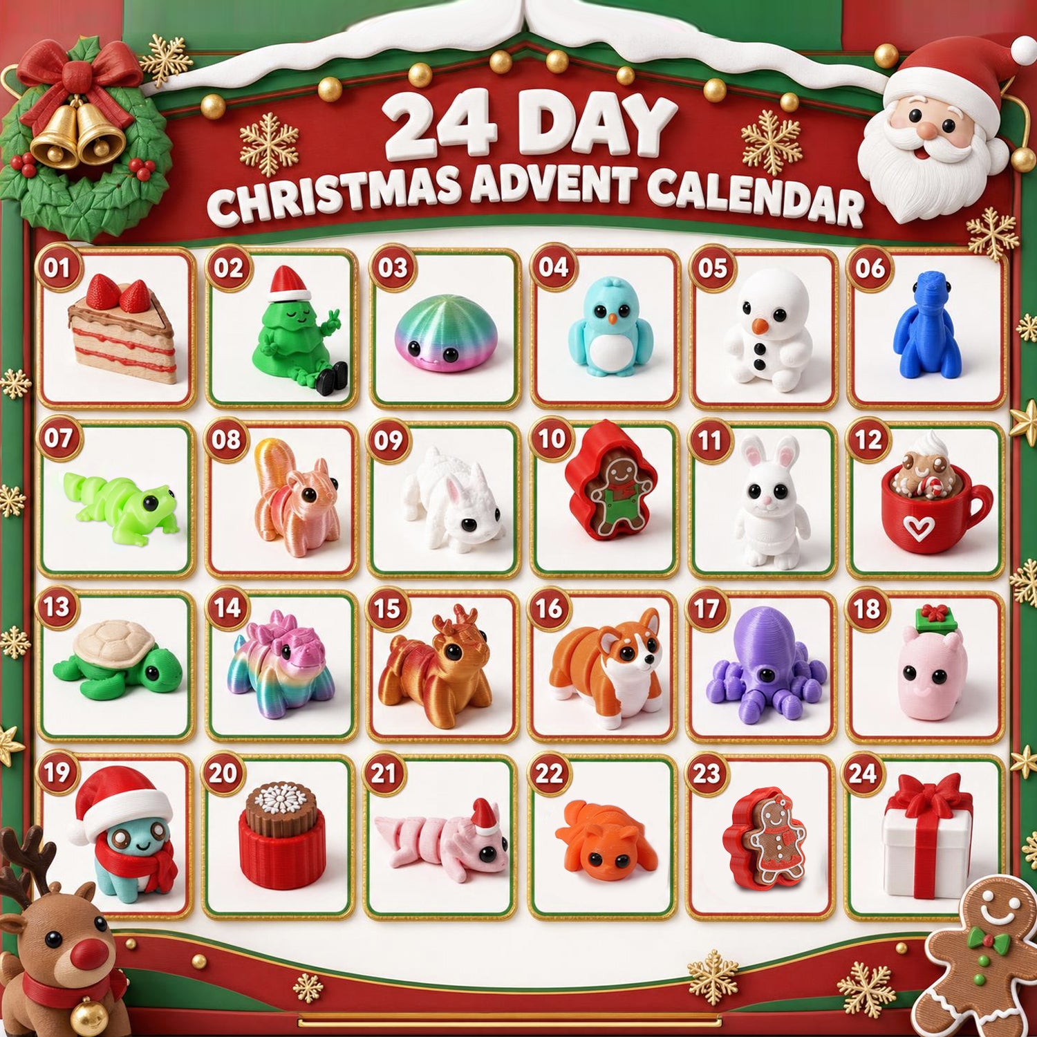 Animal Advent Calendar 3D Printed (24PCS)
